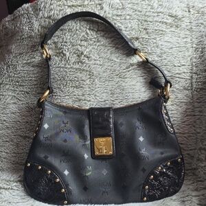 MCM Black Shoulder Bag with Gold Accents